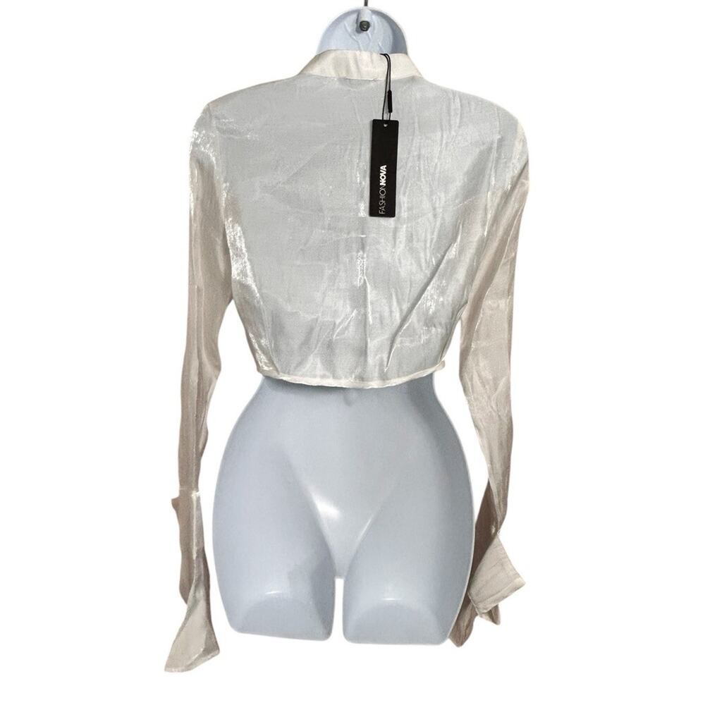 Fashion Nova Kaelie Satin Crop Top Off White Sz Small Long Bell Sleeve New - Picture 12 of 14